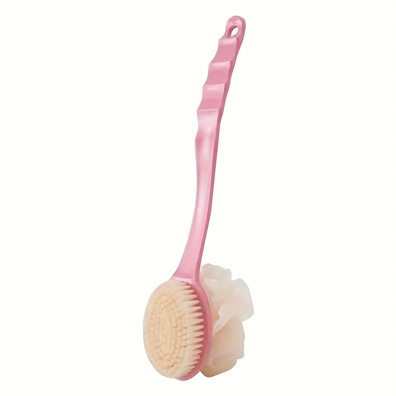 TEMU Soft Loofah & Bristle Bath Body Brush Suitable For - Curved Long Handle Shower Brush With / Synthetic Loofah & Bristles For Exfoliating Back,