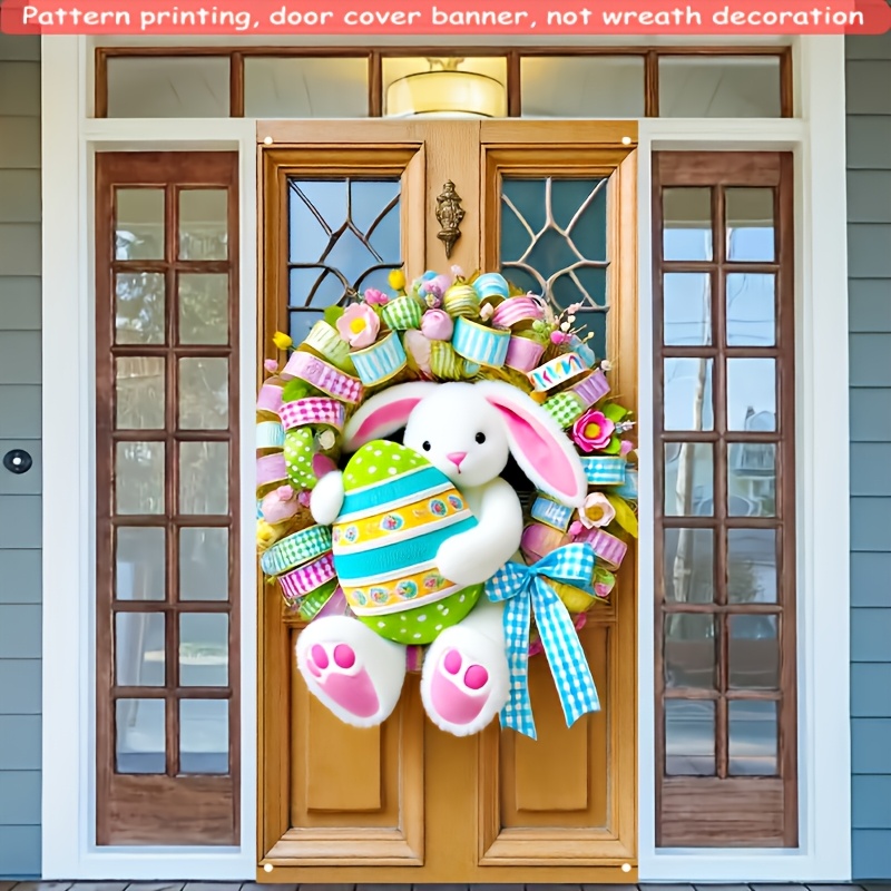 

Easter Celebration Wreath With Plush Rabbit & Ribbons - Indoor/outdoor Decor For Front Door And Home