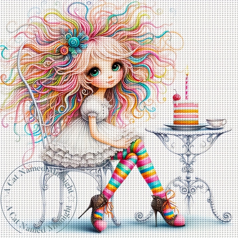 TEMU A Set Of Cute Cross- Patterns For A Curly Tea Party, Featuring 11 Grids For Colorful , Home Wall Decoration And Gifts. Unframed, Measuring