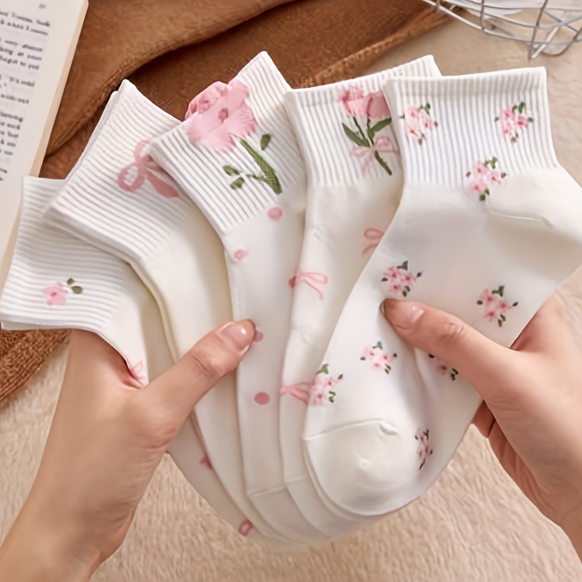 TEMU Set Of 5 Pairs Of Women's Short Socks In Mixed Colors - Stylish Minimalist Pink , Breathable And Comfortable For Spring And Summer, Versatile Socks