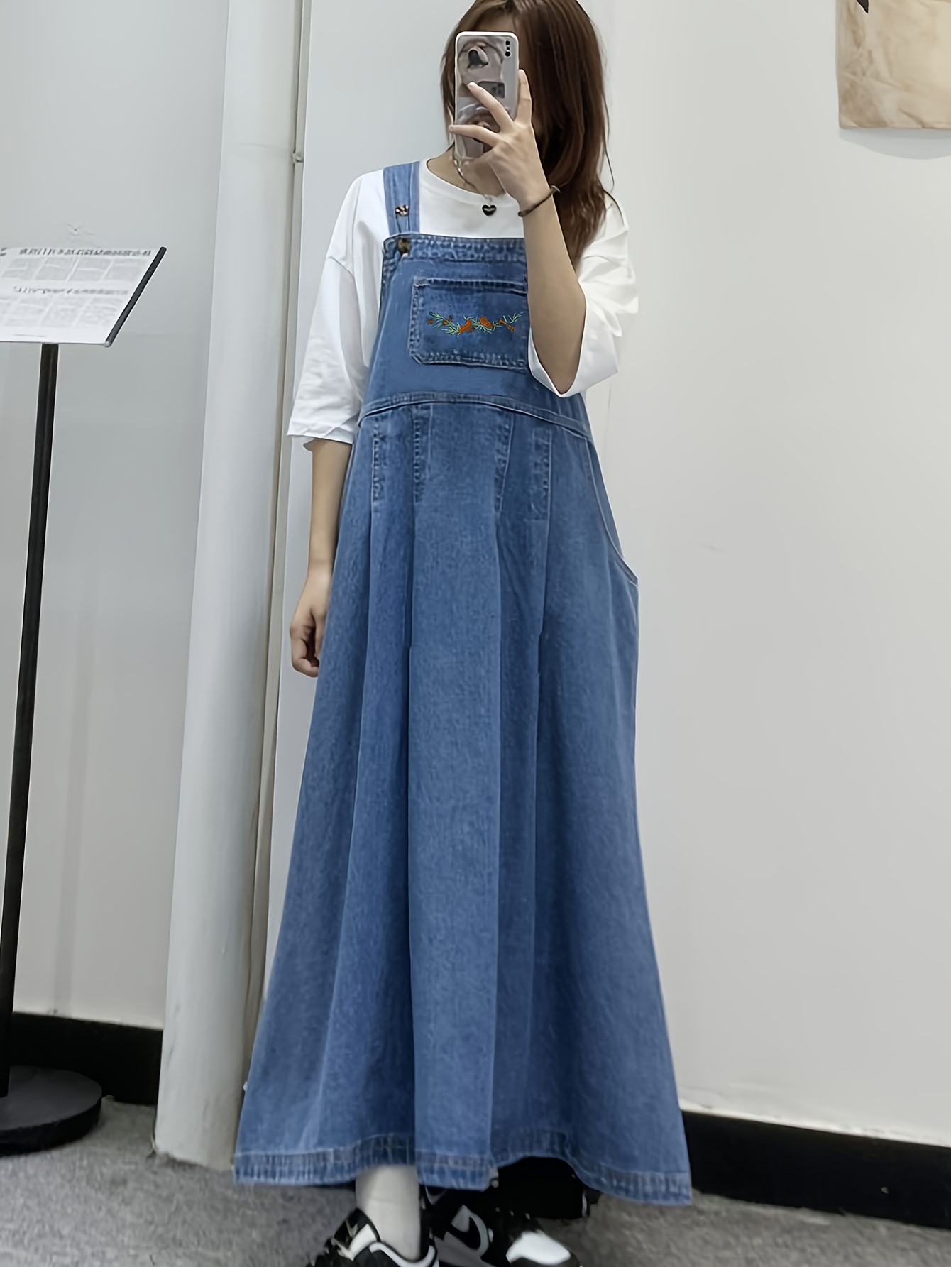 chinese dress ladies Korean Style] Long Sleeve Single Breasted Denim Dress w/ Belt – Ordicle main image 1