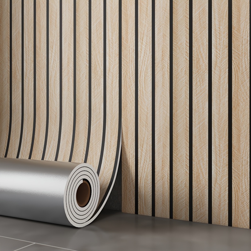 Image of 1 Roll, 2mm Thick Self-adhesive Flat Wood Grain Grid Wall Decal, In 15.74 * 118.1 Or 15.74 * 196.8 Sizes. Ideal For Living Room Wall Decoration, Suitable For Bedrooms, , Ceilings, And Kitchen Walls