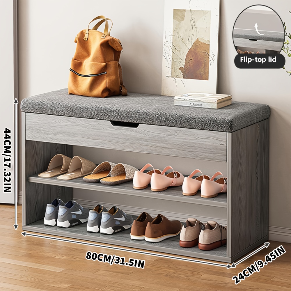 Wooden Shoe Storage Bench with Cushioned Seat, Contemporary Style, 80cm L x 24cm W x 44cm H, Multiple Compartments, Entryway Organiser for Hallway, Foyer, Living Room