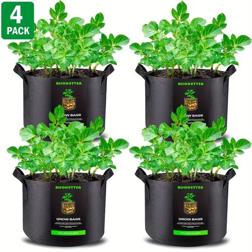 item picture 4pcs heavy duty grow bags in 3 5 gallon sizes 300g thick nonwoven fabric pots with handles ideal for potatoes tomatoes mushrooms flowers versatile indoor outdoor use planter pots