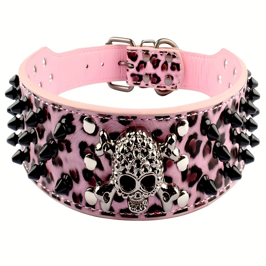 TEMU Collier pour chien à picots incrustés - Collier tendance en cuir synthétique - 2 pouces de large - Convient aux chiens de taille moyenne et