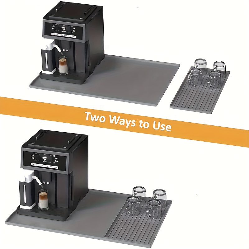 A 2-In-1 Silicone Coffee Mat with Raised Edges, Measuring 59.94cm X 39.88cm, Designed to Protect Coffee Bar Countertops. It Is Suitable for Coffee Machines, Espresso Machines, And Dish Drying Mats, Featuring a Non-Slip Design And a Removable Absorbent Pad. This Multifunctional, Heat-Resistant Kitchen Accessory Also Adds Decorative Appeal.