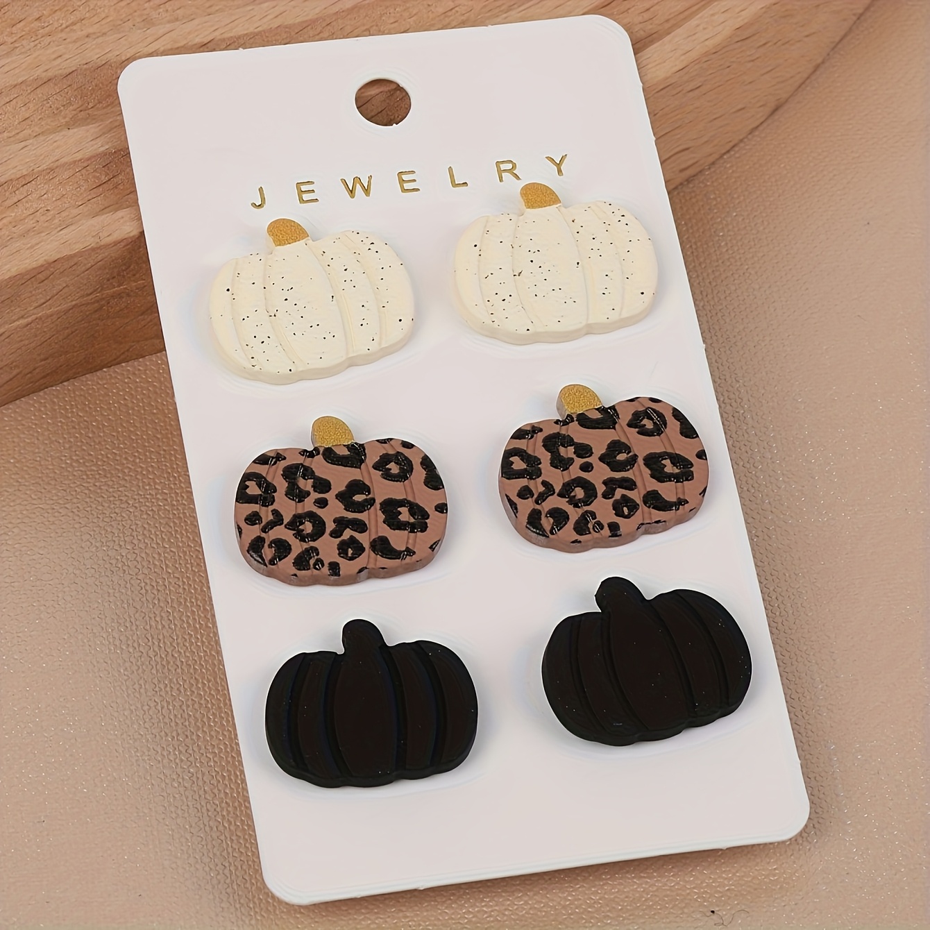 TEMU 3-in-1 Cute Pumpkin 3d Carved Stud Earrings, Leopard Print Texture, Halloween Thanksgiving Gift Jewelry