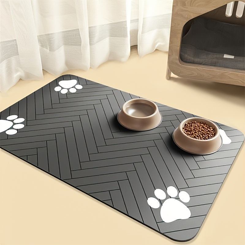 TEMU Geometric Paw Print Dog Food Mat - Non-slip, Quick-absorbing Pet Bowl Mat, Rectangular Design Suitable For Small To Medium Dogs - Durable Pet