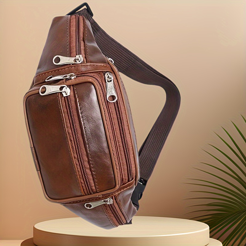 TEMU Top Layer Cow Genuine Leather+pu Mobile Phone Waist Bag Running Sports Bag Men's Outdoor Real Genuine Leather Waist Bag