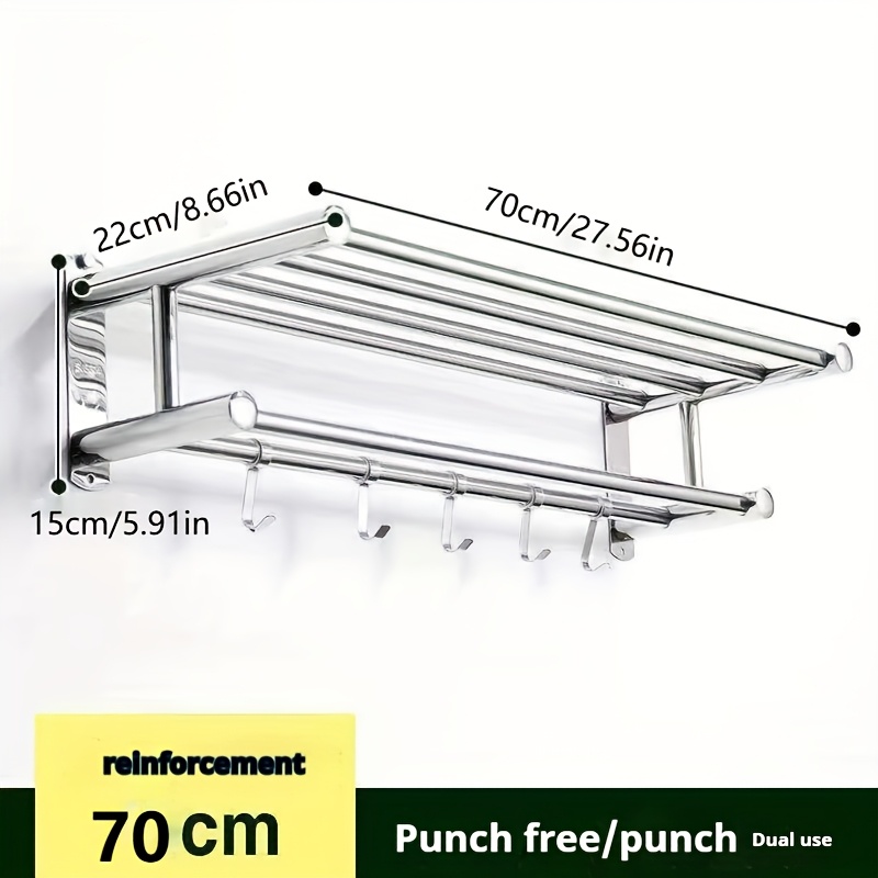 TEMU 1pc Bathroom Storage Rack, Towel Storage Rack, Wall-mounted Towel Rack, Towel Bar, Bathroom Towel Rack, Towel Ring Hook, Hanger, Suitable For