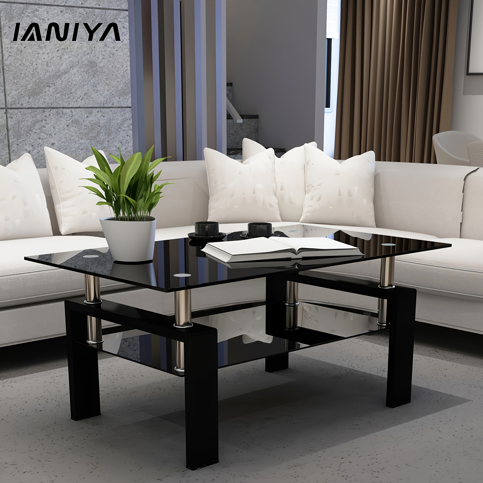 

Ianiya Glass Coffee Table Metal Tube Glass Coffee Table For Livingroom