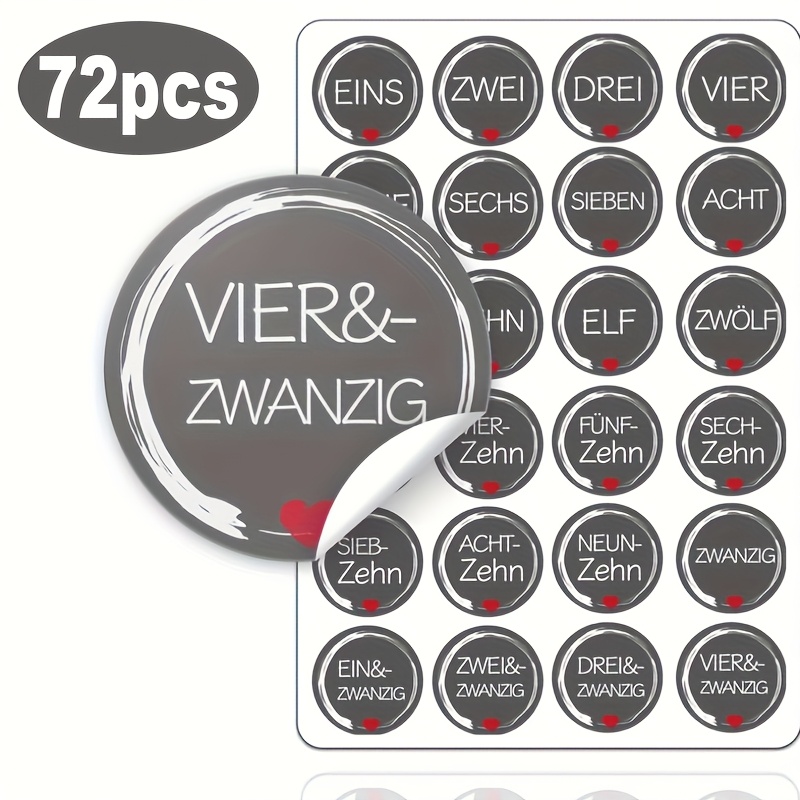 Image of 72pcs, Advent Calendar Stickers, Christmas Easter Calendar Stickers, German Numbers 1-24pcs Self-adhesive, For Advent Calendar Label Stickers