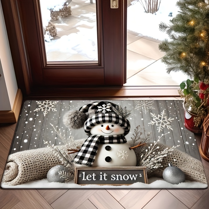 

1pc Christmas Snowman Doormat - Machine Washable, Non-slip, Fade Resistant, Low Pile, Polyester Rectangle Mat For Home Holiday Decor - Cute Snowman Print Indoor Festive Floor Mat