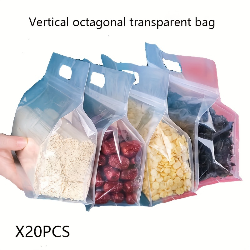 

20pcs Octagonal Clear Plastic Ziplock Bags For Food & Tea - 9.84" Thickened Sealable Storage Pouches For Snacks, Mushrooms, Noodles & Small Items