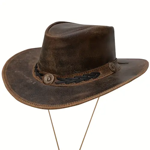 brown leather cowboy hat for men and women western hat with wide brim aussie style genuine leather hat perfect gift for mothers day or fathers day