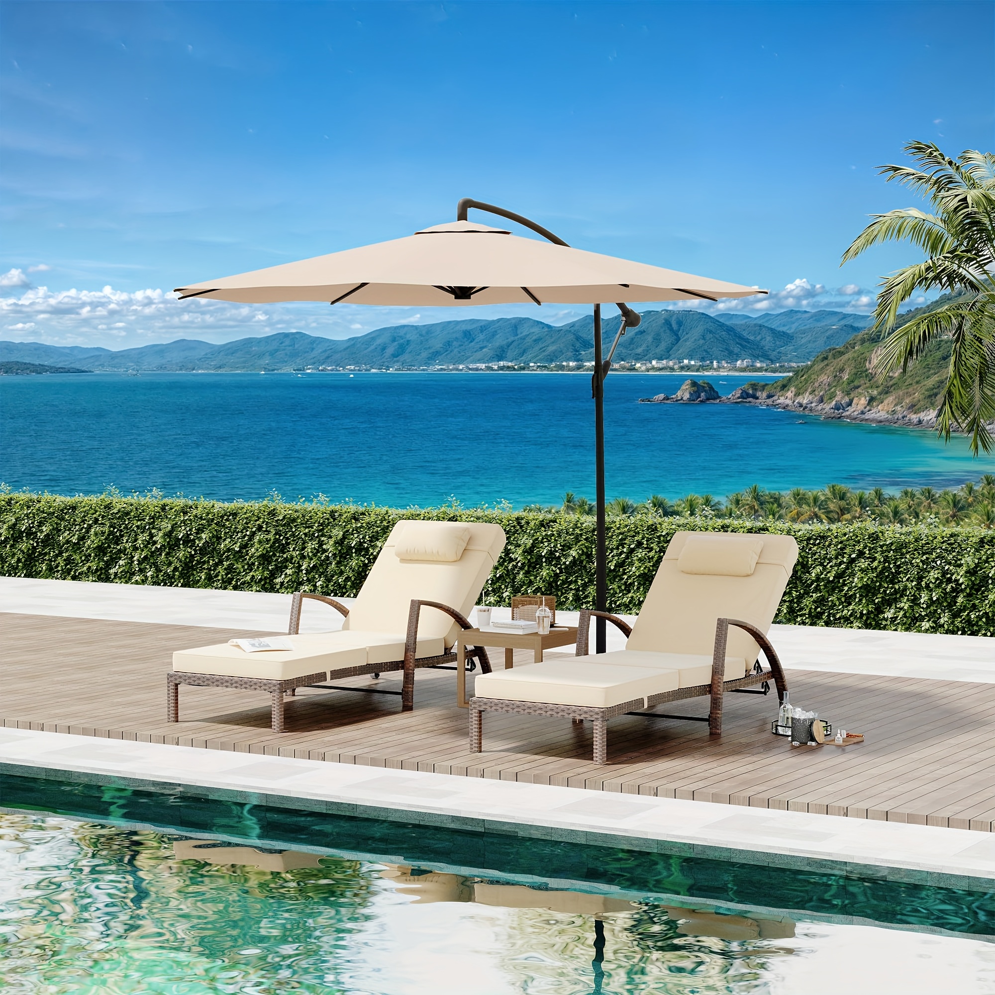 Swimming Pool Lounge Beach Chair With Canopy Tropical Paradise