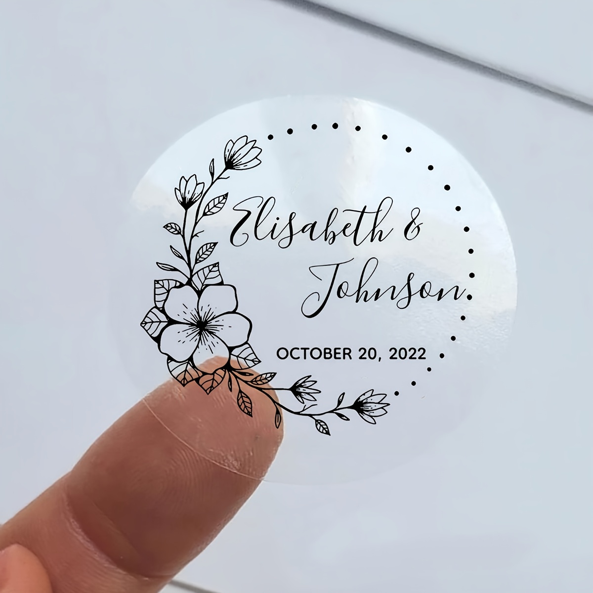 

100pcs Customizable Black Transparent Wedding Stickers With Elegant - Pet Material, Single-use, Personalizing Names & Date, Wedding Accessories