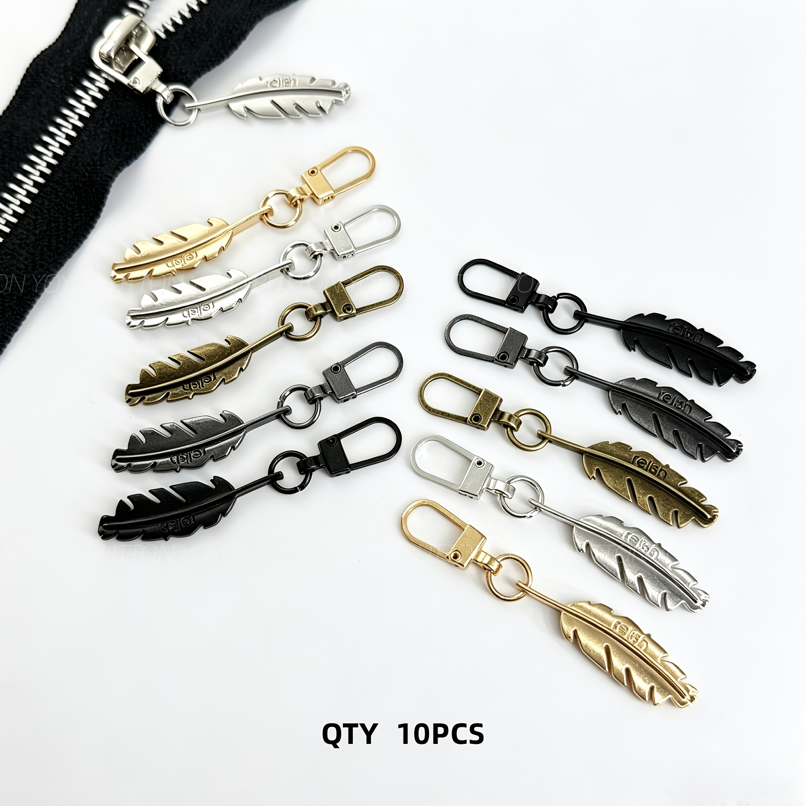 Feather Shaped Metal Zipper Pull Replacement, 5pcs/10pcs Multicolor Detachable Zipper Pull Tabs For Clothing Jackets Backpacks Purse Coat