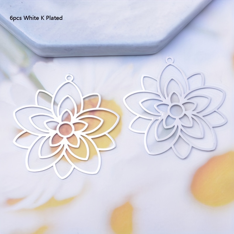 Image of 6pcs Brass Painted Colorful Flowers Golden Plated White Charms Earring Dangle Connector Women's Earring Making Jewelry Additions