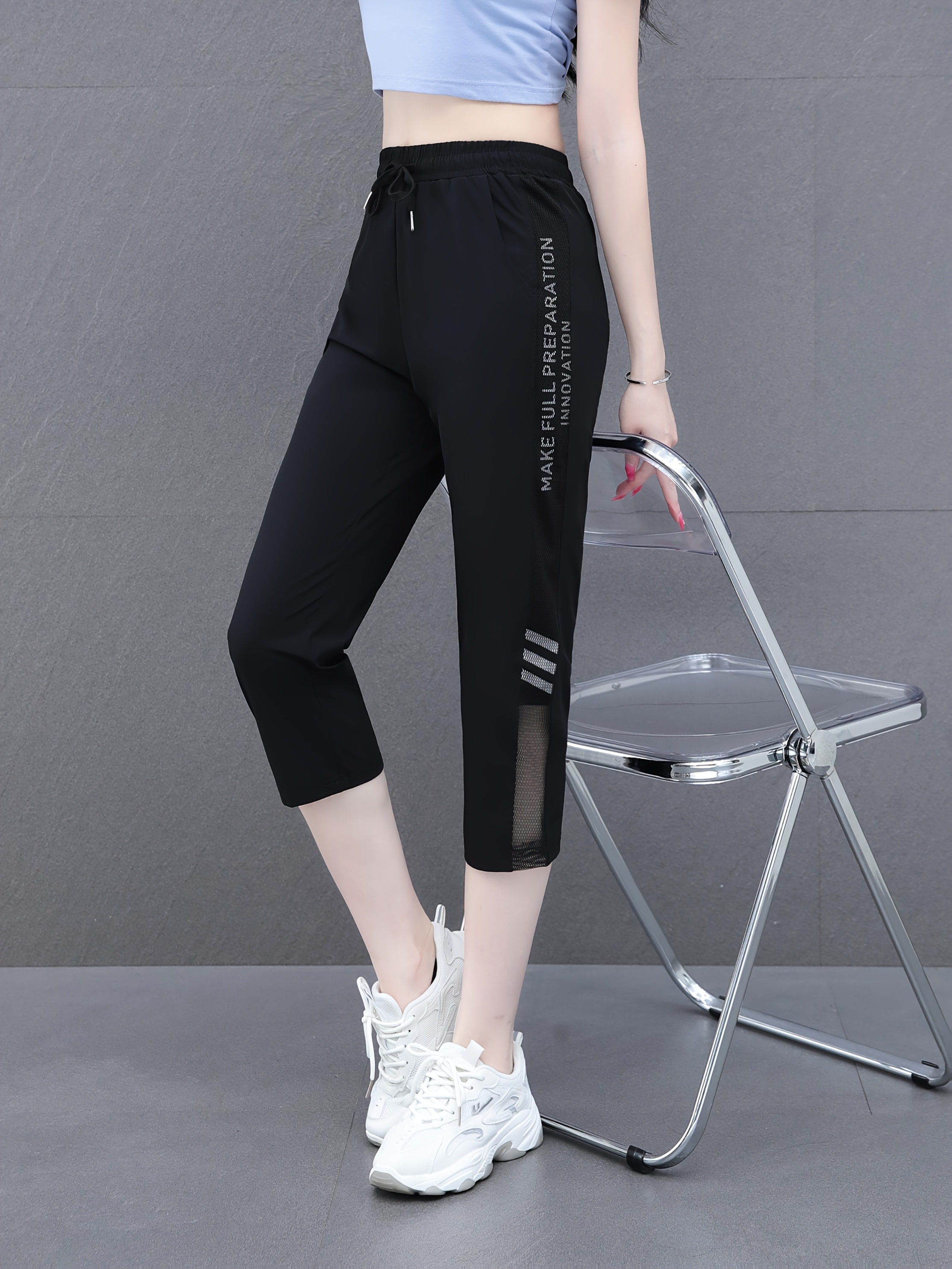 Jogging Femme avec Taille Élastique et Poches Latérales Pantalon  Respirant 7/8 Longueur pour Course, Randonnée ou Décontracté d'Été, Couleur  U
