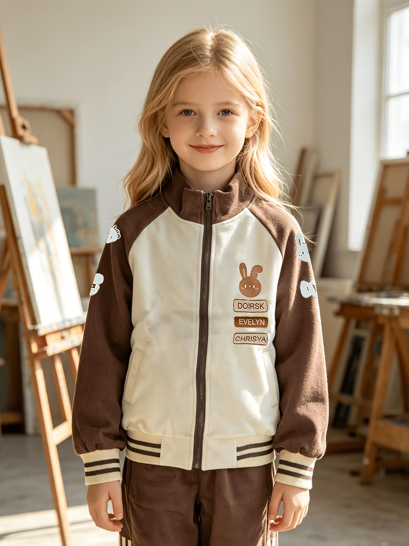 Girls' Baseball Uniform Set with Casual Jacket and Pants