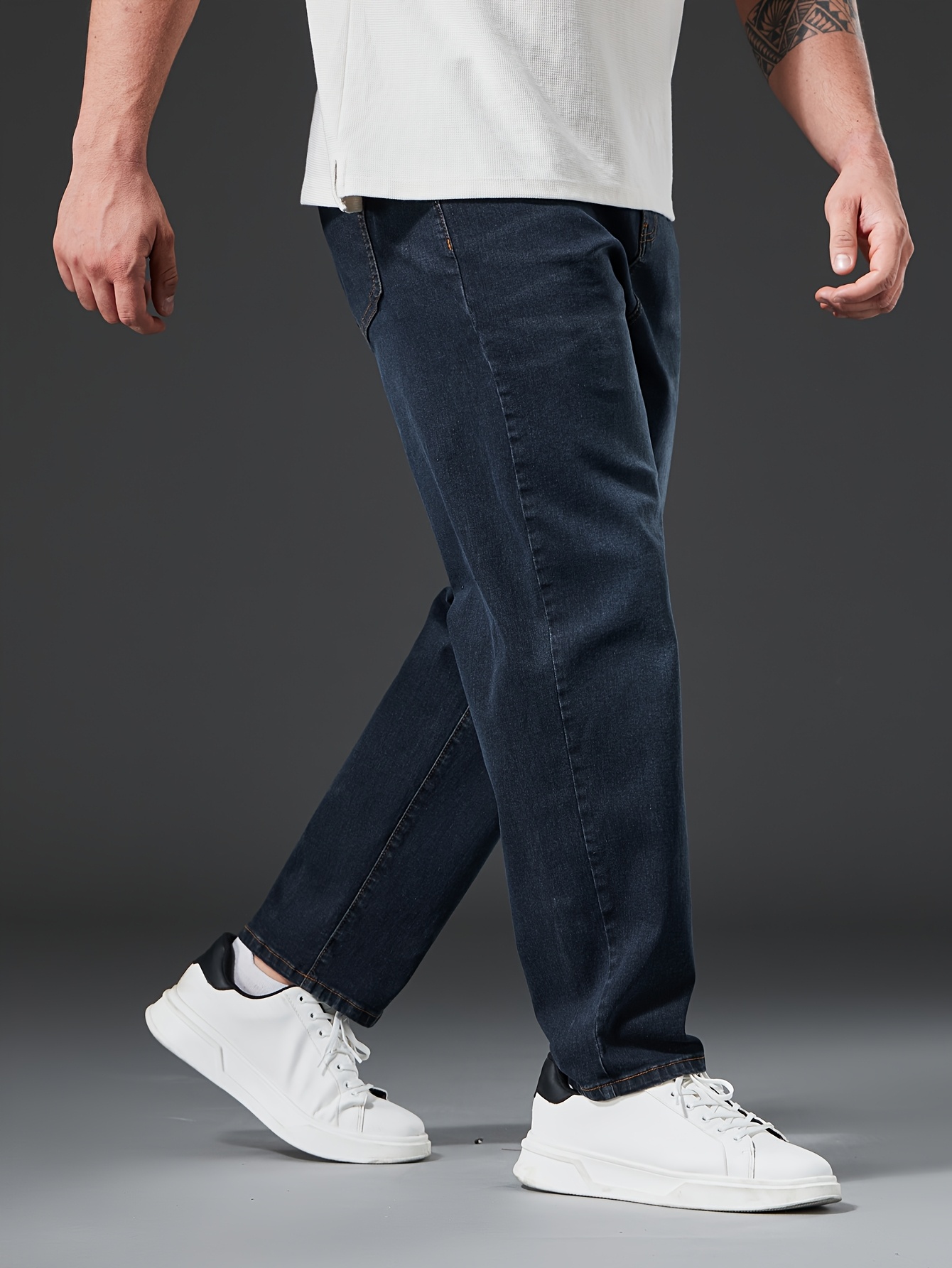 Plus Size Men's Stretch Slim-Fit Straight-Leg Jeans - Mid-Stretch Machine-Washable Water-Washed Denim, Solid Color Casual Pants for Autumn/Winter, Versatile for Everyday & Formal Wear, Winter Jeans | Modern Jeans | Comfortable Fit, PLUS SIZE