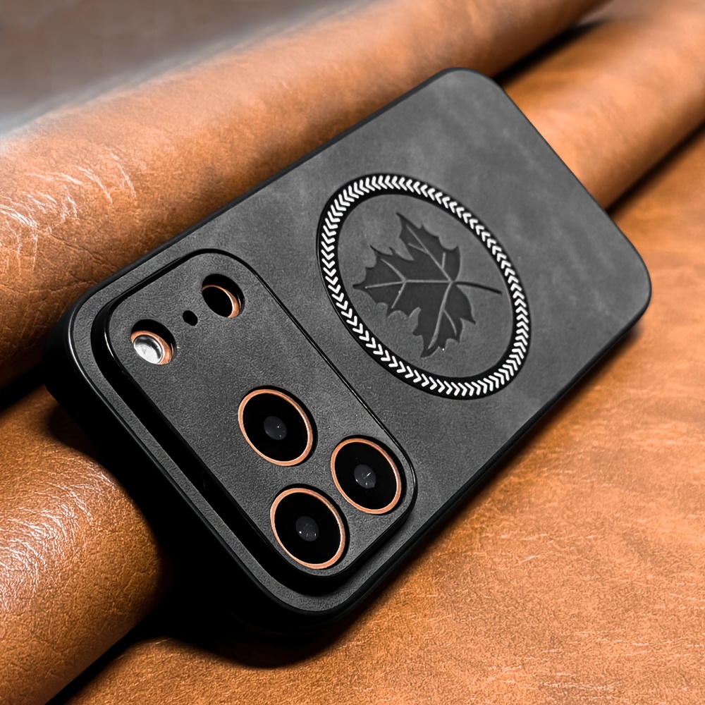 TEMU Phone Case: Luxury Magnetic Wireless Charging Maple Leaf Grain Phone Case Compatible With Iphone 16 15 14 13 Pro Max Air 17pro 16promax 16pro