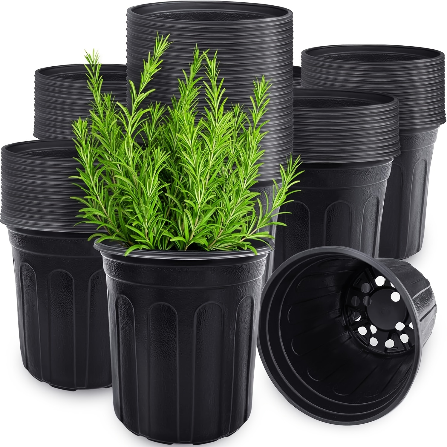 

Classic Style 60-pack 1-gallon Nursery Pots With Drainage Holes, Round Plastic Plant Containers For Indoor And Outdoor Use, Floor Mounted, Patterned Design, Multiple Components Included