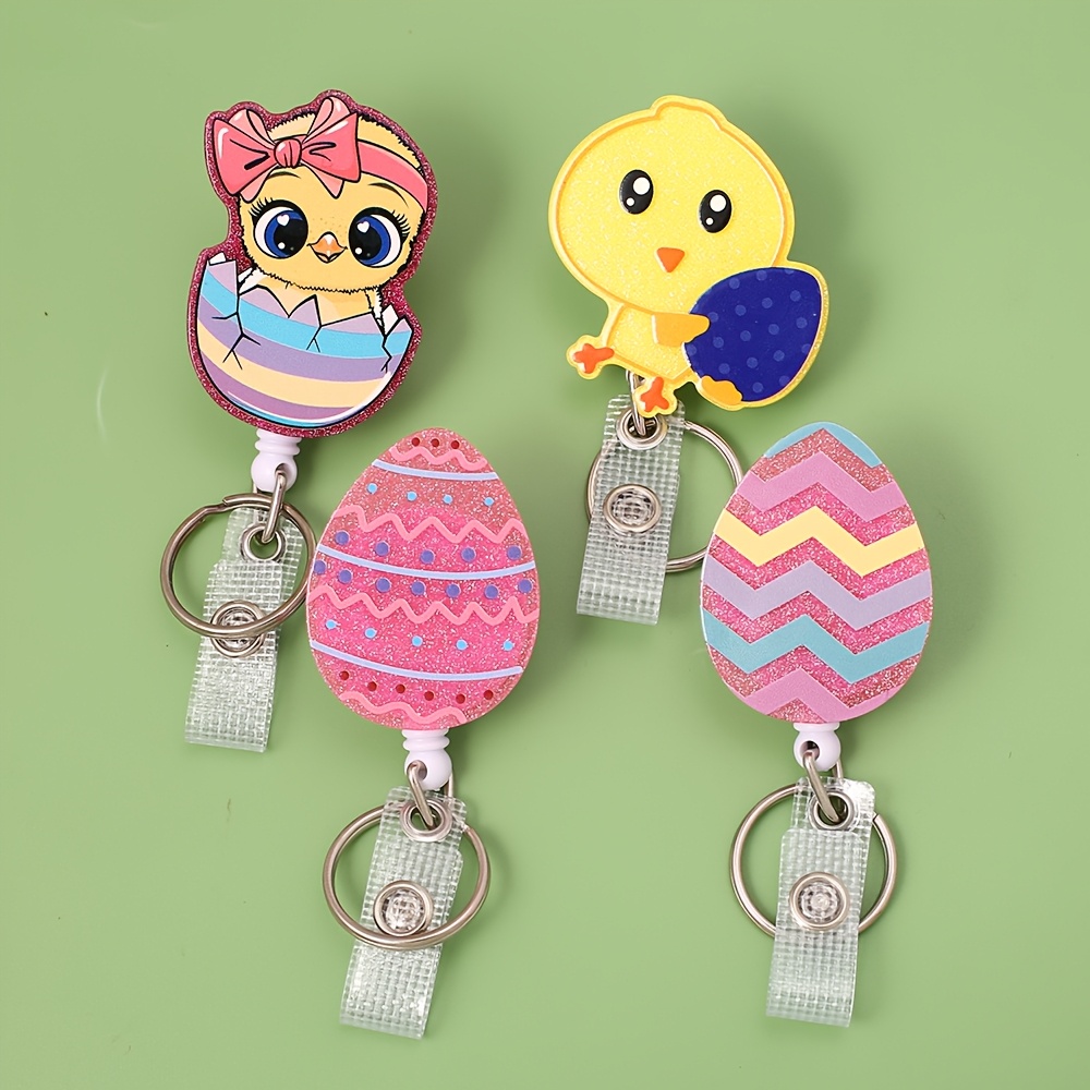 

A Retractable Badge Reel Featuring An Acrylic , Suitable For Id Cards, Work Badges, And Lanyards. This Cute Chick Badge Reel Is A Must-have Accessory For Easter Gifts, Complete With Designs.