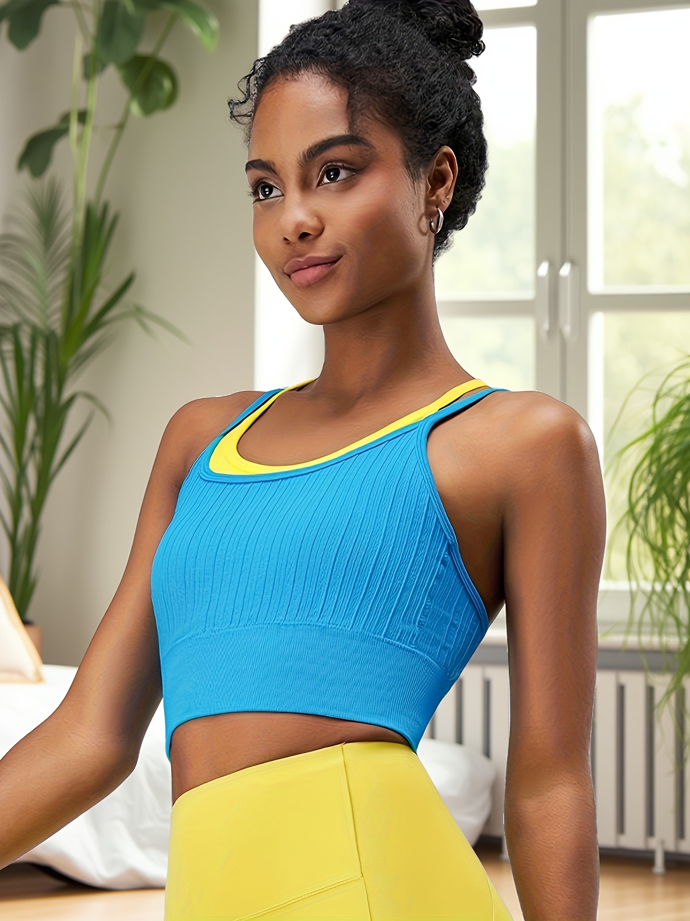 Women'S High Support Sports Bra Pink White Strappy Back, Breathable  Stretchy Yoga Tank Top with Non-Removable Padding for Running, Pilates Fit