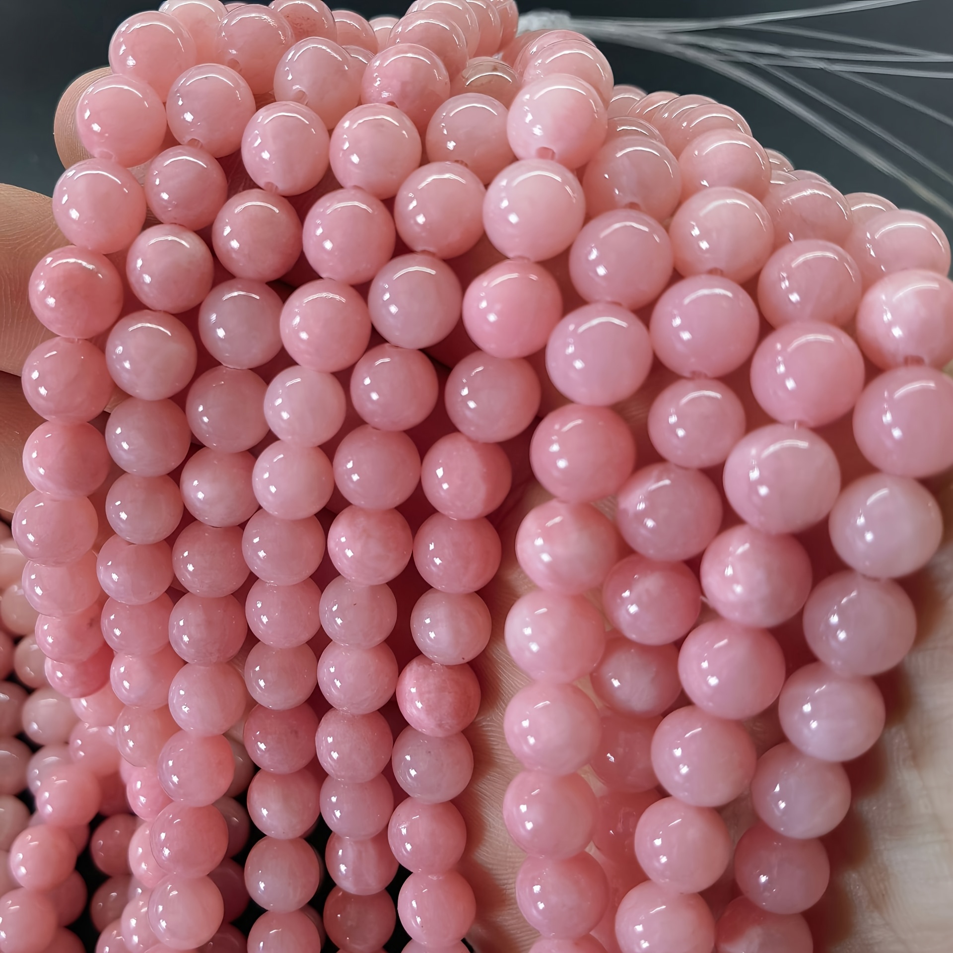 TEMU Natural Pink Chalcedony Round Bead Jewelry Handmade For Bracelets And Necklaces