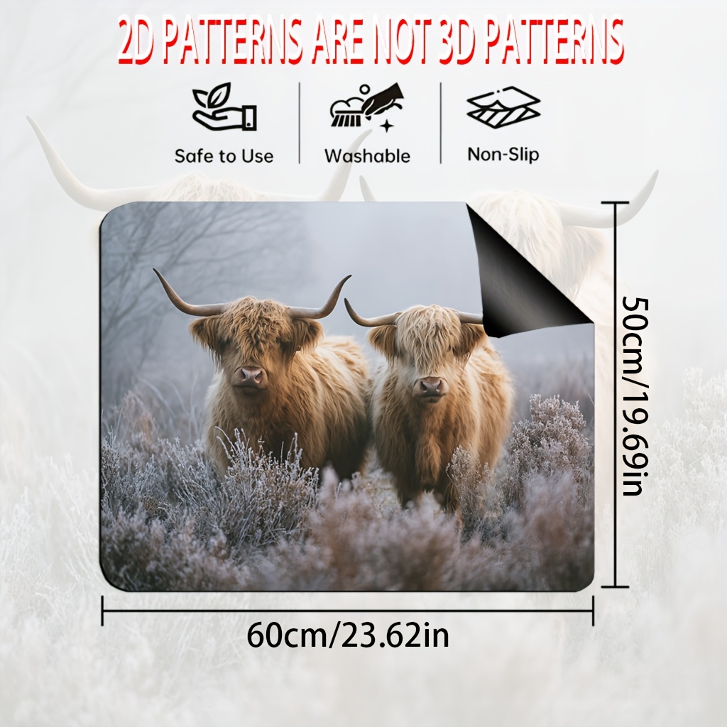 TEMU 1 stuk, 2D Plat Gedrukte Fornuisbeschermingsmat, Fornuisbeschermer, Hooglandkoeien , Koffiebar Accessoires, Perfect voor Fornuisbescherming,