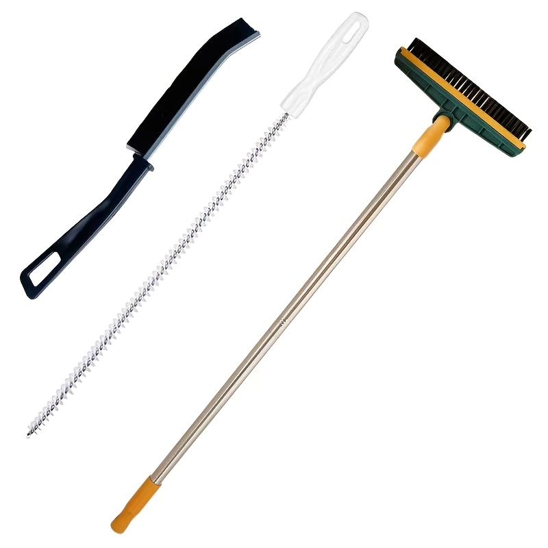TEMU Floor Scrub Brush With Long Handle, 2-in-1 Floor Brush, Crevice Brush, Heavy-duty Rigid Bristle Scraper Broom, For Cleaning Kitchens, Bathrooms,