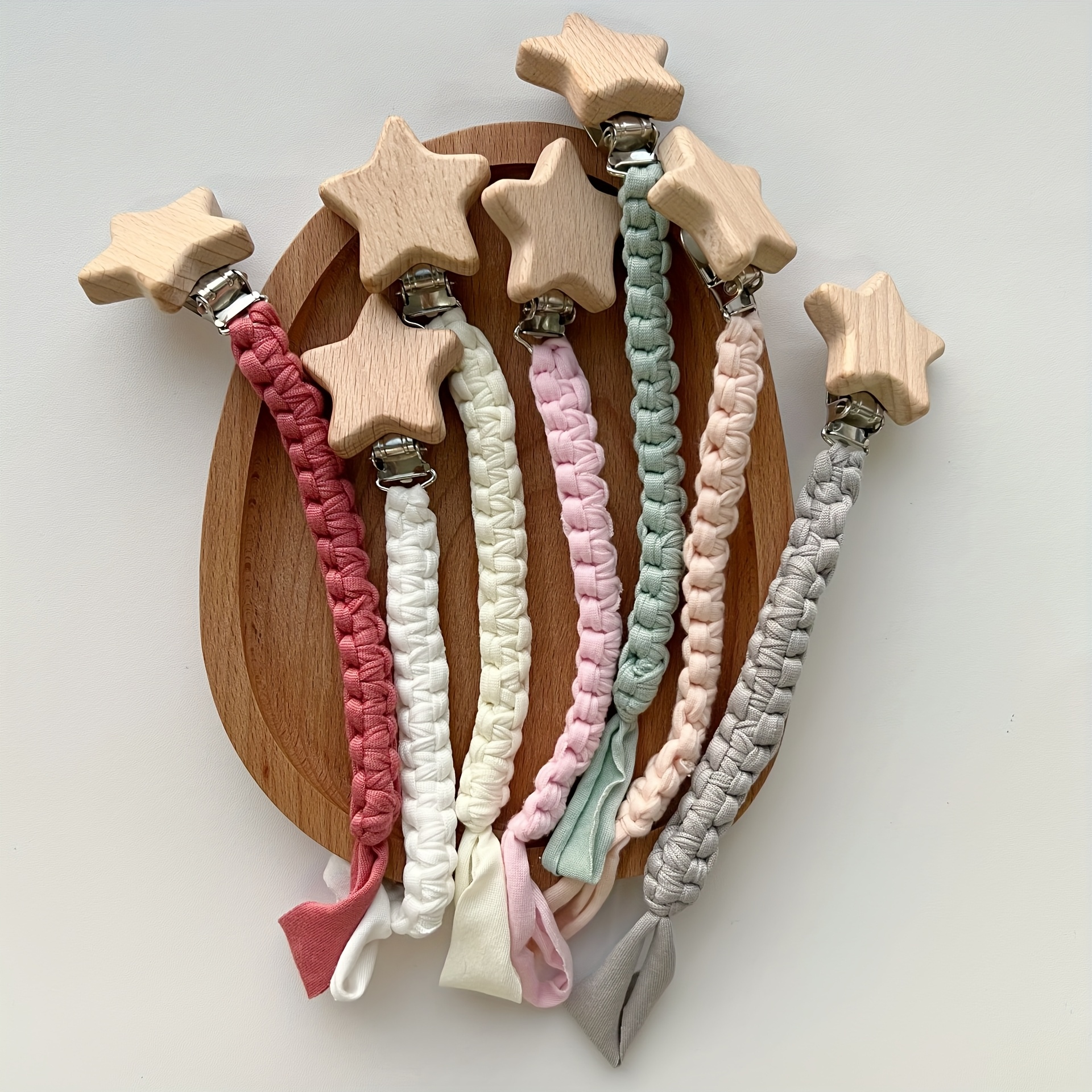 handmade creative cartoon pacifier chain cute fabric baby pacifier holder star shaped   wood clip for pacifier newborn keepsake