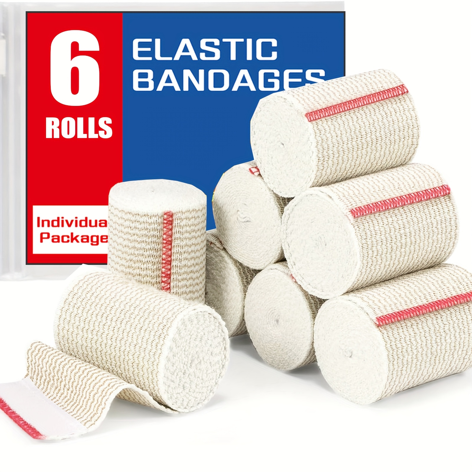 6 Pack 3". Premium Elastic Bandage Wrap, Reusable Hook And Loop Compression Wrap Bandage For Knees, Ankles, Wrists, Legs
