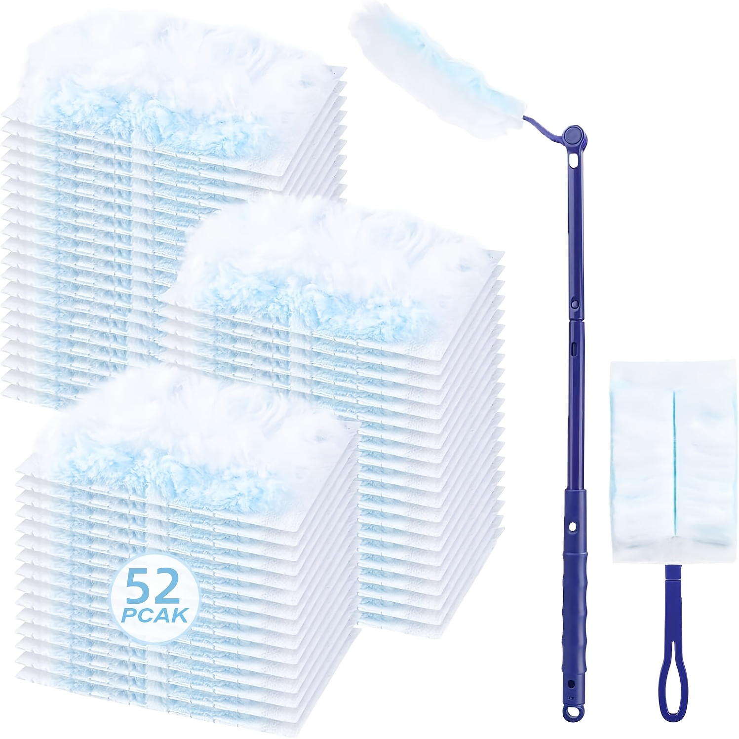 TEMU 50-pack Blue Duster Refills With 2 Handles, Electrostatic Duster Refills, Heavy-duty Duster Refills, Suitable For Cleaning Homes, Blinds, Fans,