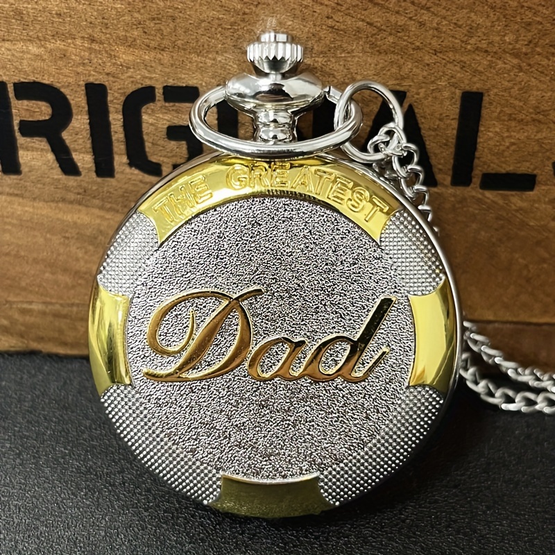 TEMU Toop Silvery Luxury Pocket Watch, Non-waterproof Round Alloy Case With Quartz Movement, Electronic Drive, Ideal Gift For Father