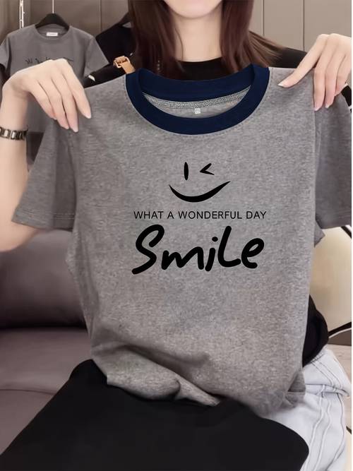 womens color block summer round neck short sleeve t shirt breathable round neck casual top loose fit printed design casual wear