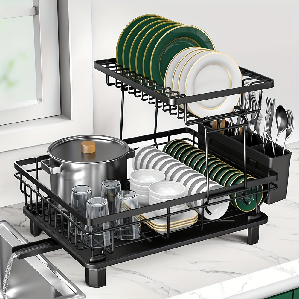 dish drying rack for kitchen counter sink durable stainless steel dish drainers with drain board cutlery holder cups holder and swivel spout Product details 0