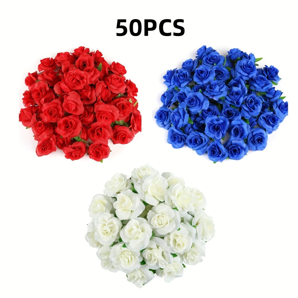 

50-piece Assorted Ivory, Red & Blue Artificial Roses - 1.6" Silk Fake Flower Heads For Wedding Decor, Centerpieces, Bridal Showers & Home Accents Wedding Bouquets For Bride Bridal Bouquets For Wedding