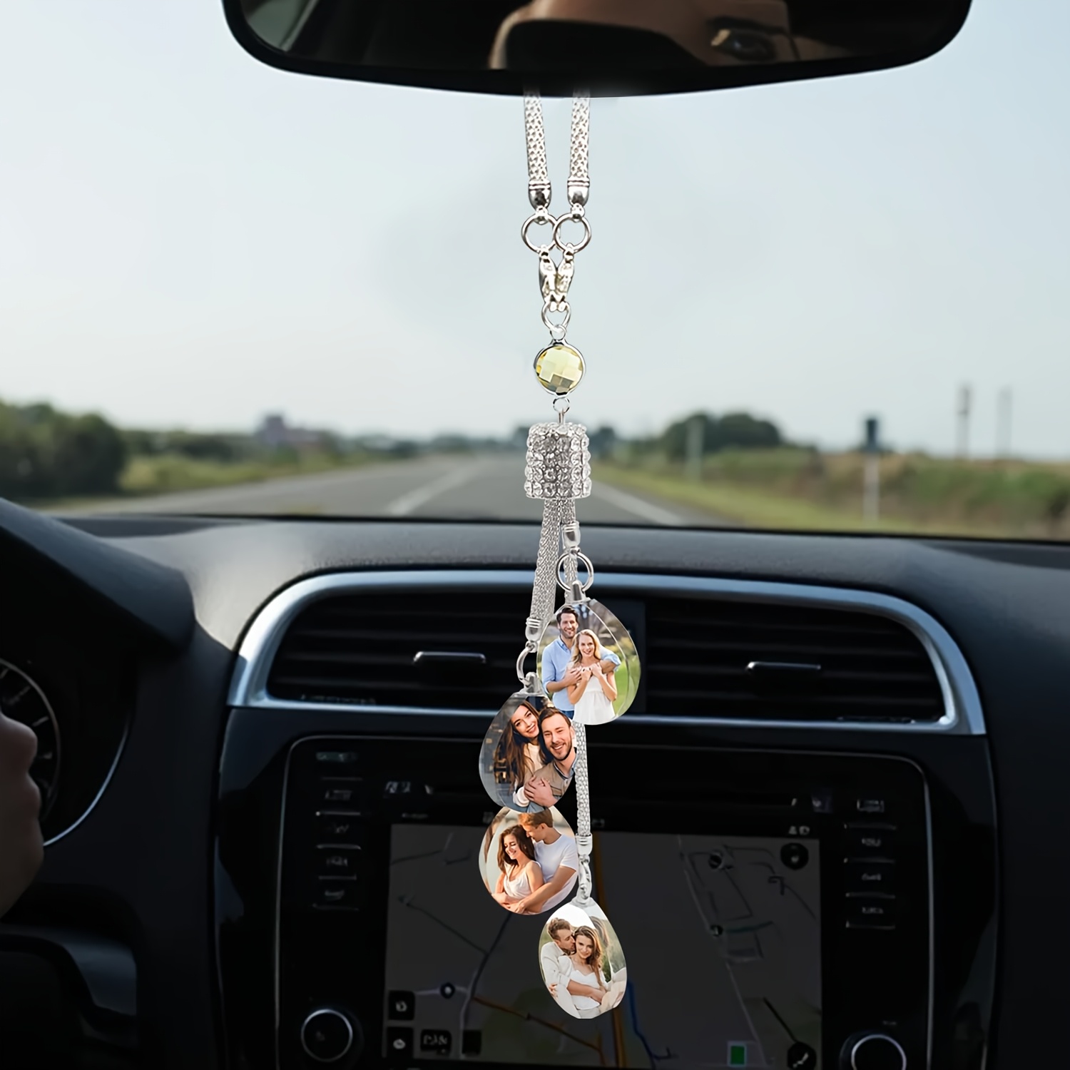 TEMU Custom Photo Charm, Rearview Mirror Decorative Pendant, Printable Picture Memorial Frame, Exquisite Car Interior Gift For Family, And Father