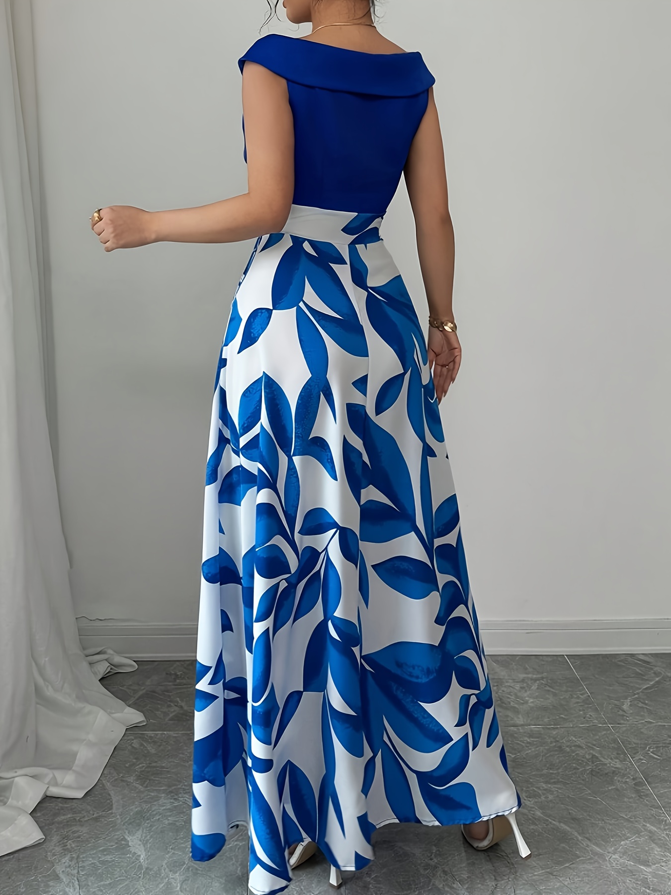 womens elegant v neck flared midi dress royal blue white floral print breathable machine washable fabric with pockets casual vacation summer dress for beach     picnics vacation dresses picnic clothing   attire quality construction   adult clothing