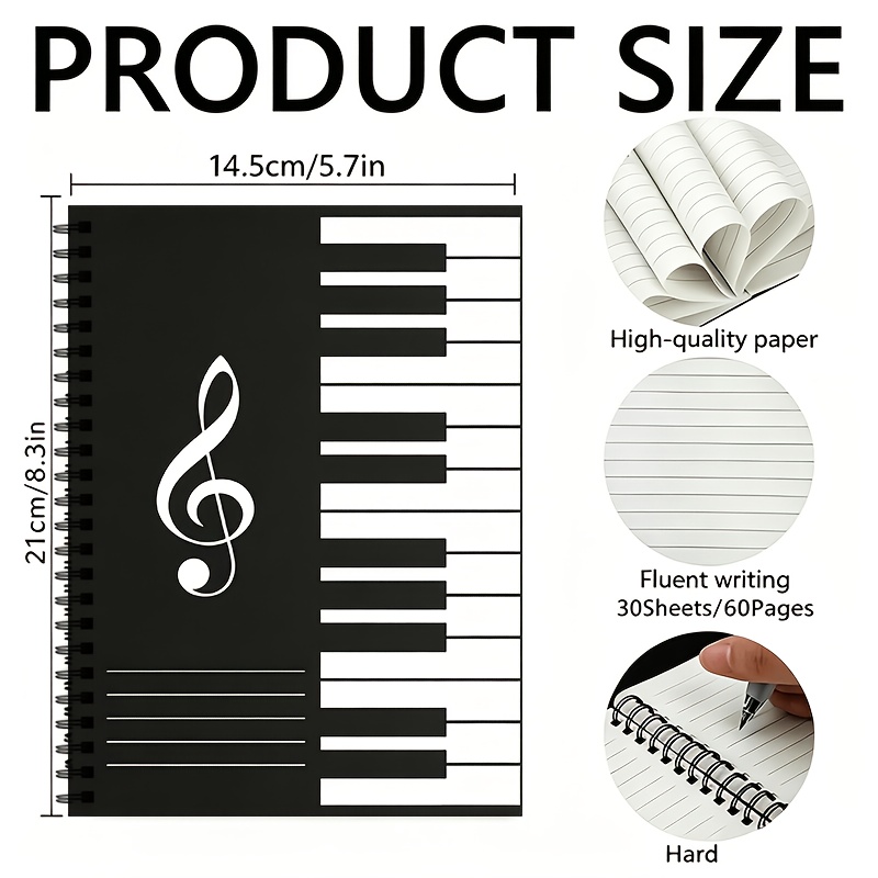 TEMU Music-themed Notebook-an Ideal Thank-you Gift For Teachers Or A Journal For Musicians; Features 60 Pages () Of Lined Paper And A Spiral Binding;