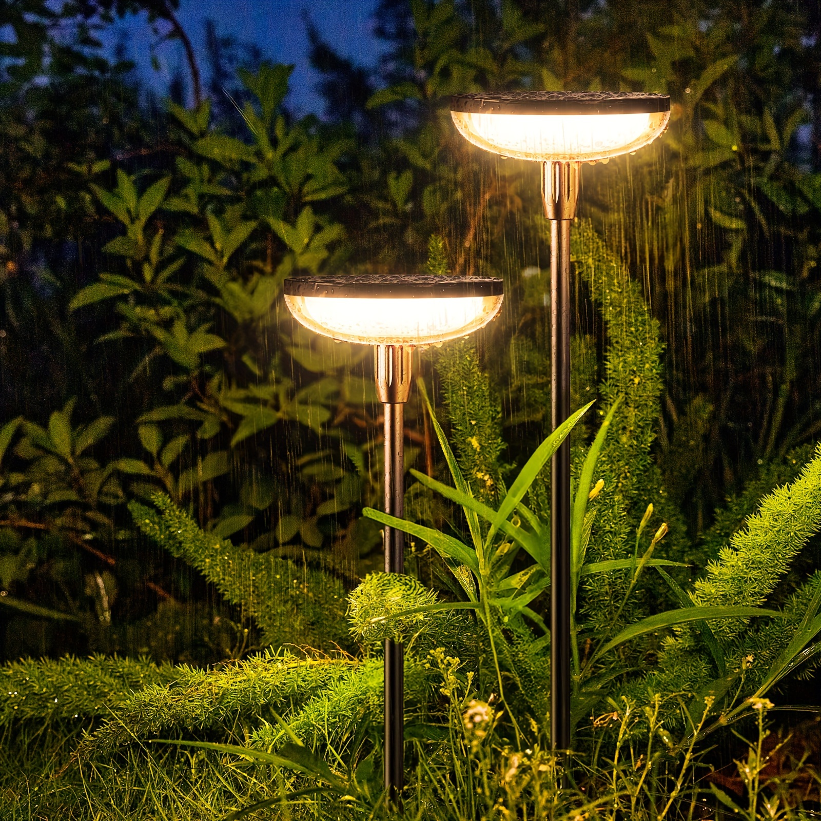 

6pcs Solar Garden Lights, 40lm Bright Led Pathway Lighting,, Auto , 31" Tall, Semi Flush Mount, Varnished , Portable With Installation Hardware, Solar Nickel Battery, No Remote Control