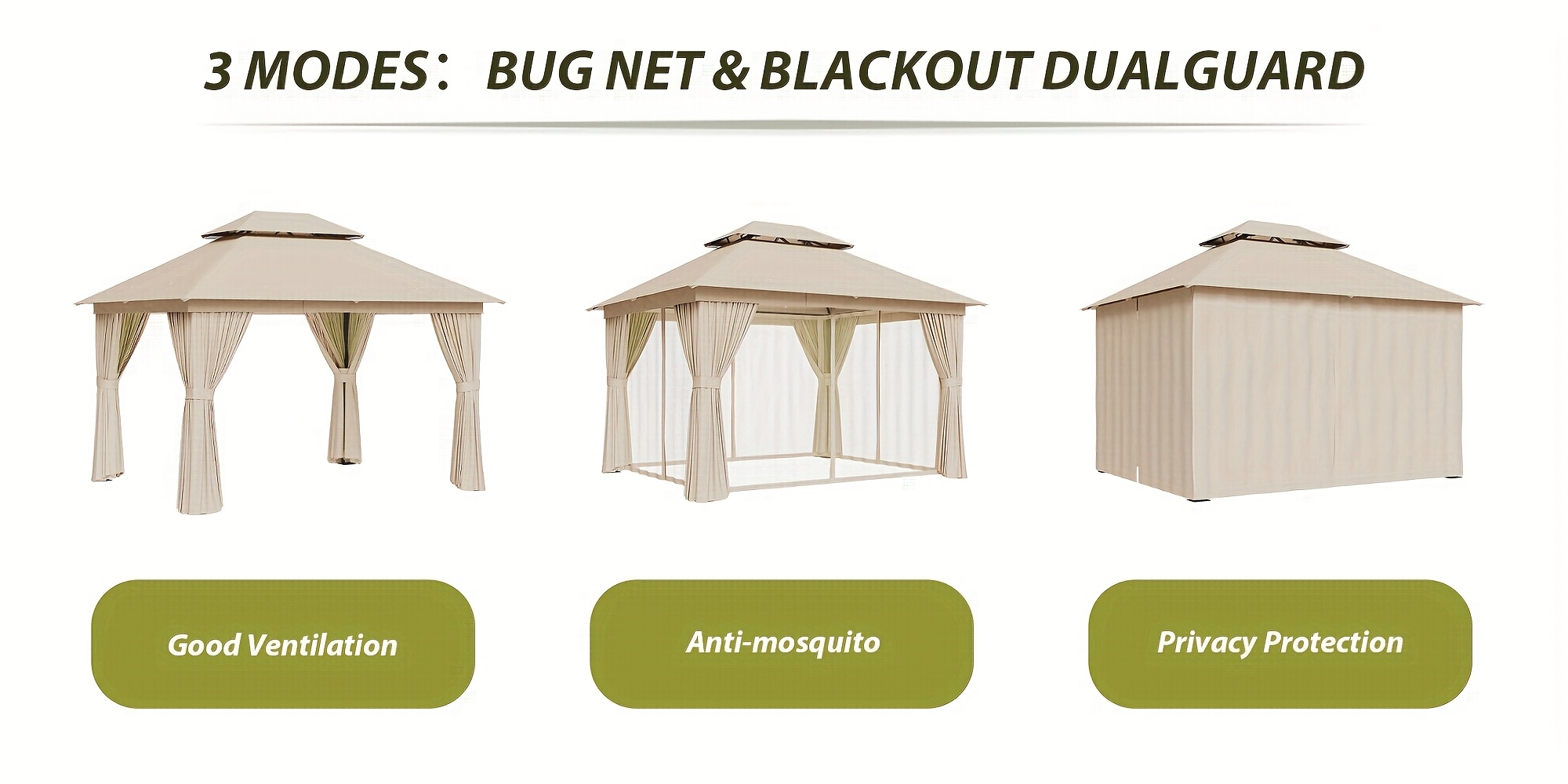 Oneinmil Heavy-Duty 10x12 Outdoor Gazebo & Pergola with Windproof Steel Frame - Double Roof Canopy, Mosquito Net Privacy Screens, UV/Fade/Storm-Resistant Party Tent Shelter for Backyard, Patio, Garden - Beige/Gray All-Weather Gazebo, Outdoor Patio Gazebo, Backyard Enclosure, Elegant Outdoor Structure, Weatherresistant Fabric