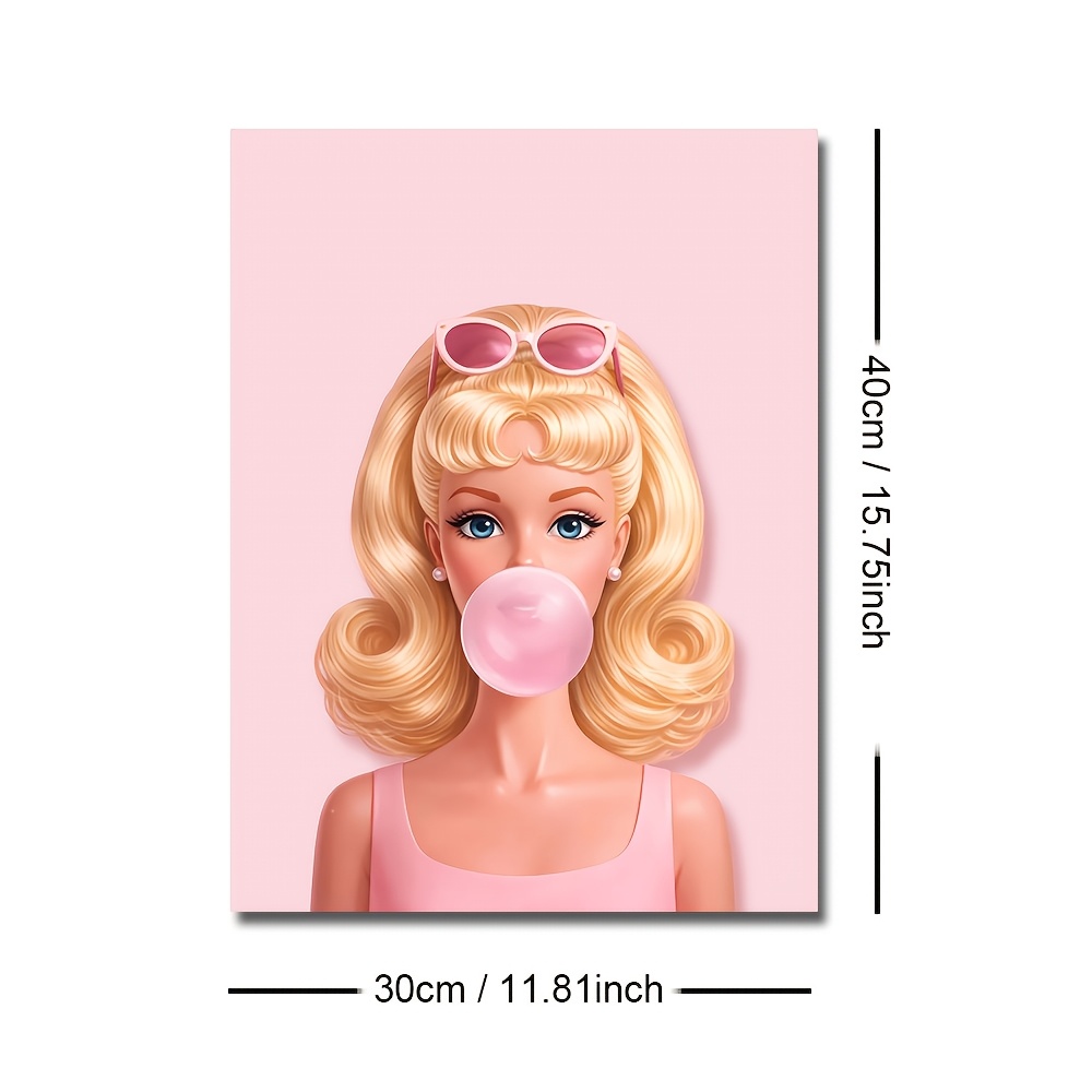 TEMU Plat 2D, 1 pièce Affiche sur toile cadre Poupée Rétro Fille Bubblegum Mode Pop Art, Impression d'art mural tendance Y2K Preppy, Décor esthétique