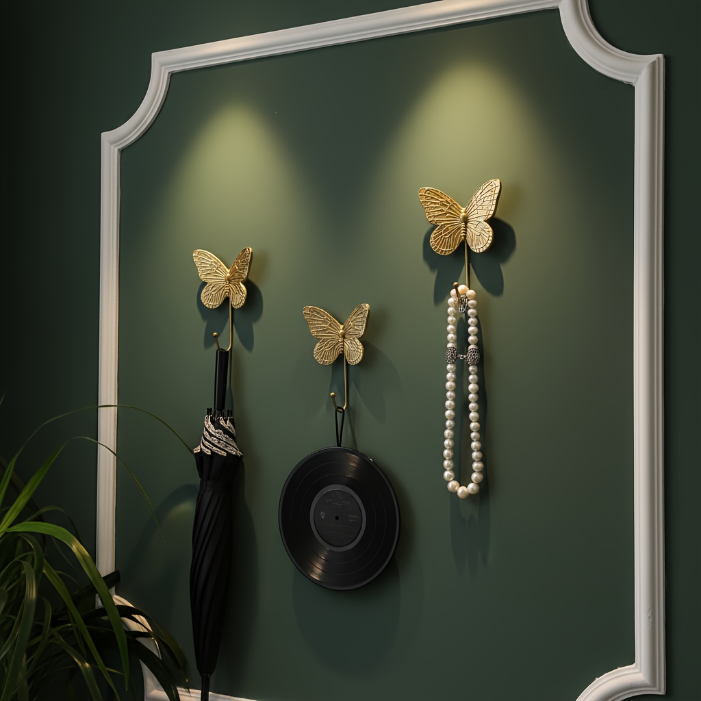 TEMU 3pcs Golden For Resin Wall Hooks | Luxury Elegant Animal Wall Art Hangers For Jewelry & Additions, Heavy Duty Wall Mounted Coat Hooks For Towel,
