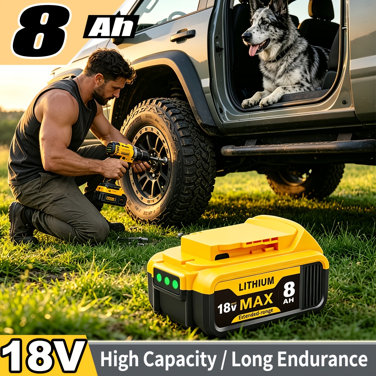 Image of 1/2/6 Pack 8.0ah 18v Replacement For 18v 8000mah Compatible For Lithium-ion Batteries Dcb185 Dcb186 Dcb187 Dcb181 Dcb200 Dcb180 Dcd/dcf/dcg Series Power Tools