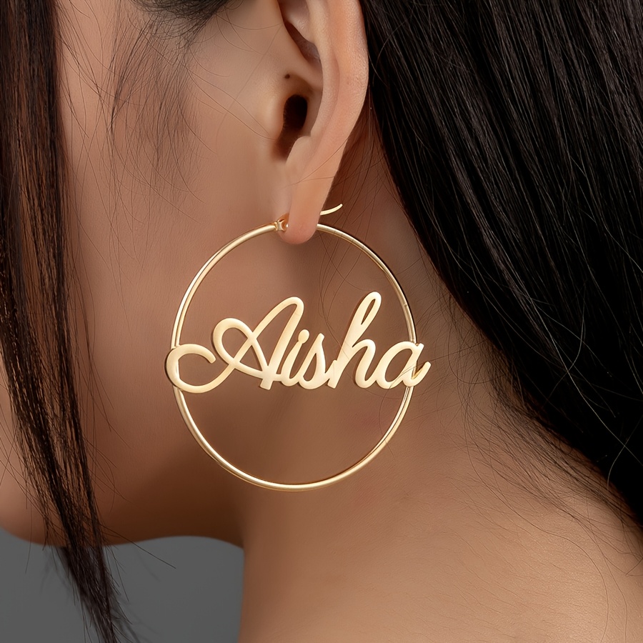 Image of Customizable Golden Stainless Steel Name Hoop Earrings - Chic & For Women, Ideal For Daily Wear & Special Occasions, Perfect Birthday & Mother's Day Gift, Quirky Earrings