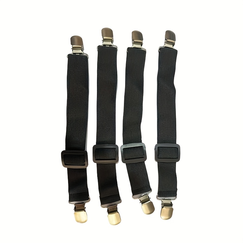 4pcs Sopito Adjustable Elastic Bed Sheet Fasteners - Heavy-duty Clips For Holding Mattress, Fitted Sheets, And Flat Sheets - Durable Nylon, Black Straps With White Buckles, Hand Wash Only